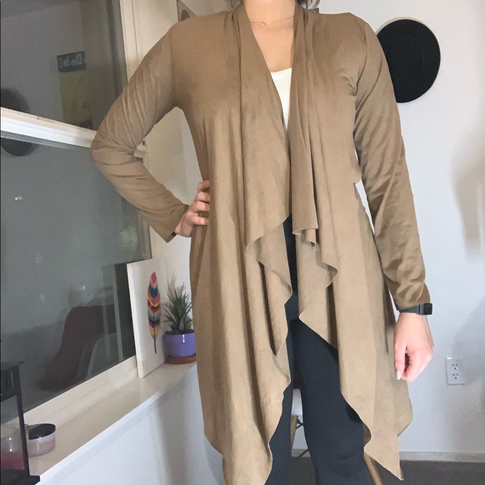 Long tan suede cardigan